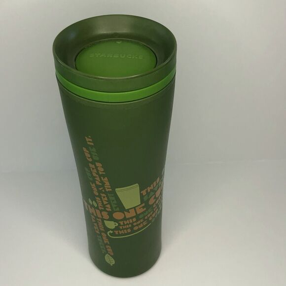 STARBUCKS 2010 Green 20oz This One Cup Saves Trees Travel Coffee Mug Tumbler - Picture 1 of 9